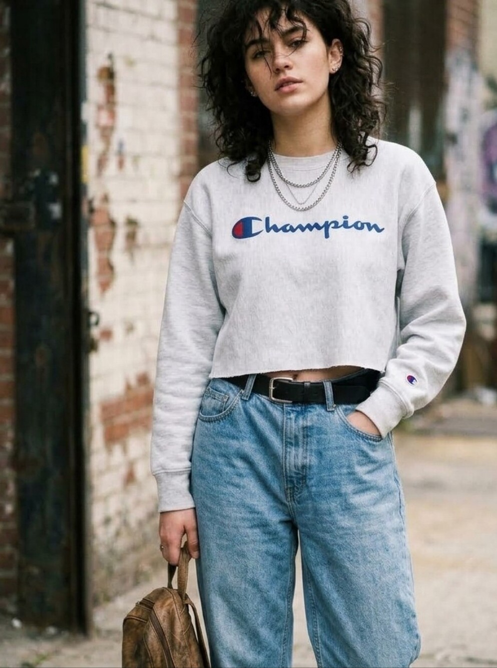 Vintage Champion Reverse Weave Cropped Sweatshirt Women's XL Gray Spell-Out Logo
